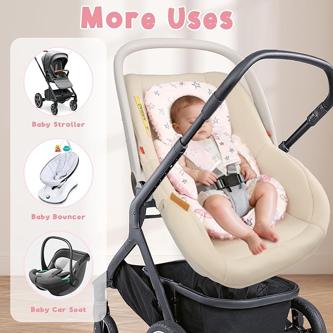 GFU Infant Car Seat Insert Head and Body Support, Reversible Newborn Insert for Carseat with Strap Pads, Soft Stroller Cushion Pillow Insert for Boys and Girls, Fits for Stroller, Swing,Pink