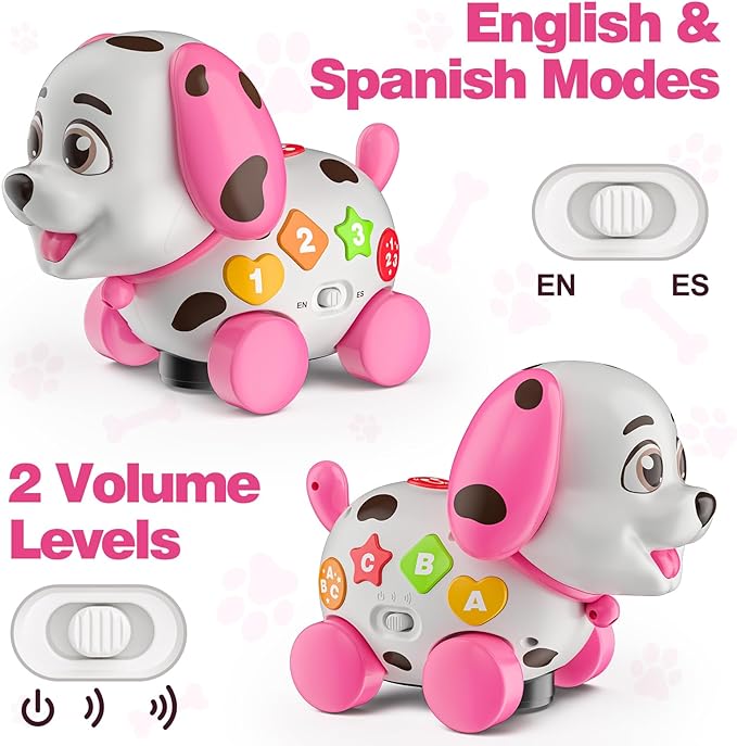 Musical Baby Toys 6-12 Months, 1st Birthday Girl Gifts for One Year Old, 6 7 8 9 10 12-18 Months Toy for Baby Gift, Bilingual Crawling Walking Puppy Toy for 1 Year Old, ABC,123s, Music