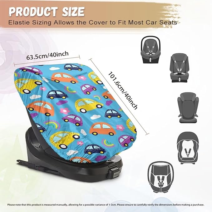 XYZCANDO Car Print Carseat Cover for Baby Girl Cartoon Baby Car Seat Sun Shade Cover Breathable Car Seat Sun Cover for Baby Reflective Baby Seat Covers for Car Seats Gift for Birthday