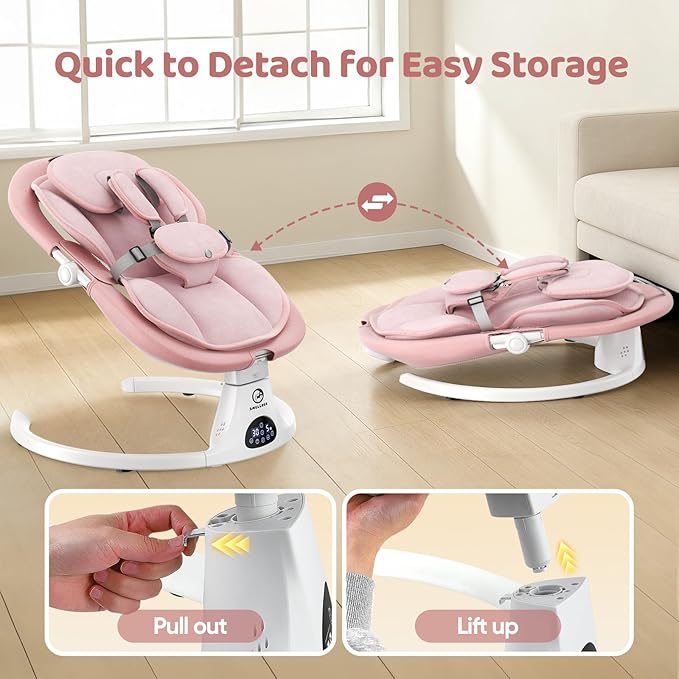 Baby Swings for Infants, Smelluck Baby Swing, Portable Electric Swing with Upgraded 3 Adjustable Backrest, 12 Preset Melodies, 5 Speeds, Remote Control and Bluetooth, Indoor and Outdoor Use