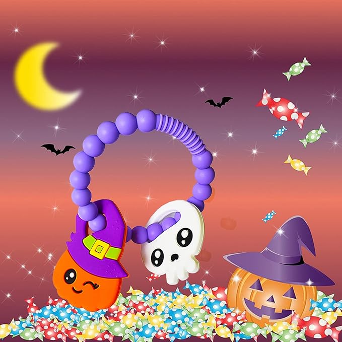 Nightmare Before Christmas Baby Toys Pumpkin Teether Baby Girl Or Boy Halloween Teether Perfect Chew Toy for Teething Babies Great Gift for Halloween with 1 Pc Mysterious Baby Teether Toy(2pc)