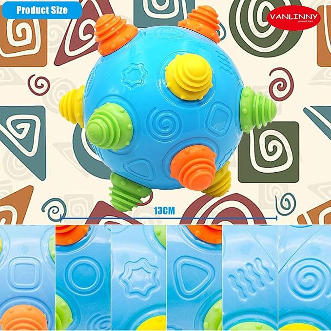 VANLINNY Toddlers Baby Music Shake Ball Toy Bumble Ball for Babies,Dancing Bumpy & Interactive Sounds Crawl Toy, Best Bouncing Sensory Learning Gift for 3+ Year Old Boys&Girls.