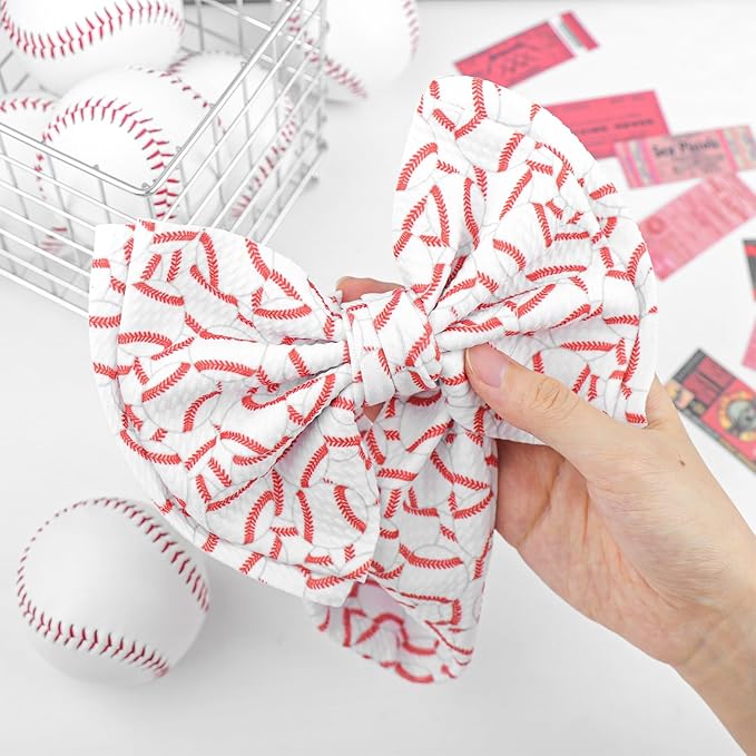 YanJie 7'' Baseball Hair Bow for Baby Girls Toddler Newborn Infant Headbands Softball Hair Accessories White Bows for Baseball Baby Outfits