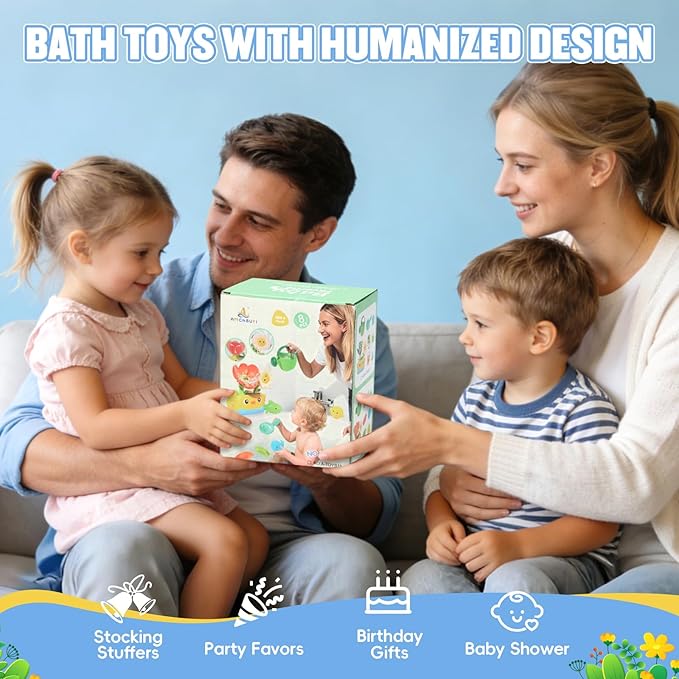 Baby Bath Toys for Kids Ages 1-3 | Safe & Fun Mold Free Toddler Bath Toys | Interactive Bath Toys with Blooming Flower with Watering Can Bathtub Water Toys for 1+ Year Old Great for Girls Shower Gifts