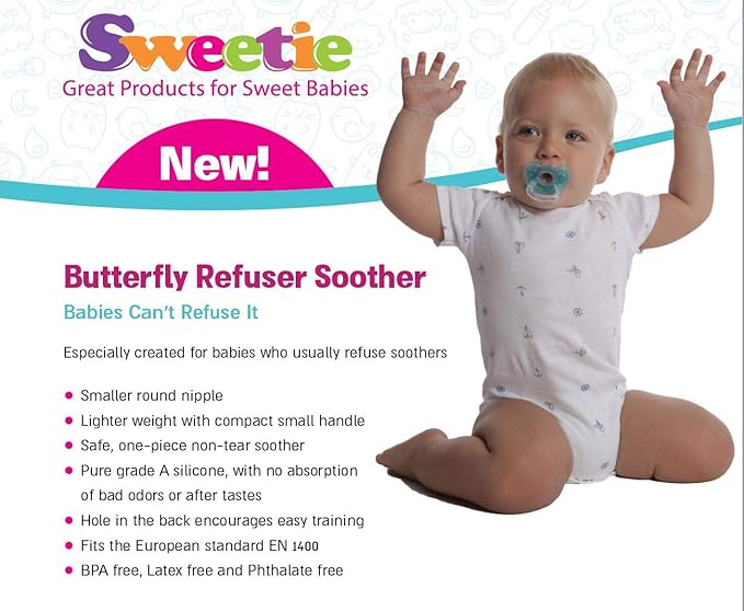 Sweetie Silicone Pacifier Refuser Soother 100% Silicone BPA Free 2 Count (Pink)