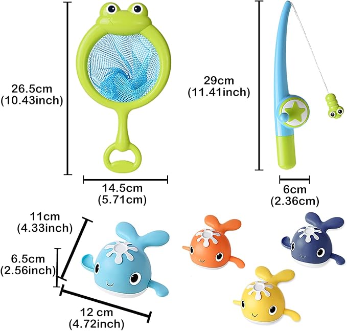 LOYUEGIYO Magnet Fishing Game Bath Baby Toy for 1-3 4-8 Year Old Toddler Boys Girls,Gifts for Kid,Baby Bathtub Water Shower Pool Toys 18 Months+,4 Swimming Wind-up Whale&1 Fishing Pole&1 Net