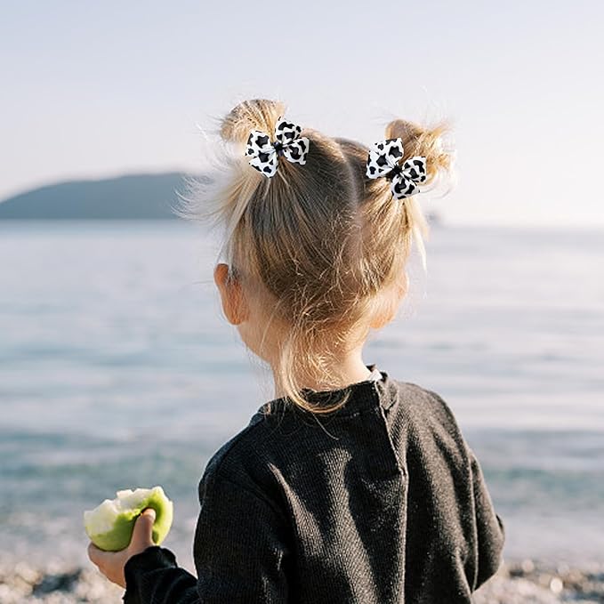 Cow Print Hair Bow Clips for Girls,Cute Moo Cow Hair Barrettes Hand-made Grosgrain Ribbon Hair Bows Pink Cow Bow Alligator Clips Hair Accessories for Toddlers Baby Little Girls Kids Teens (4Pcs Black)