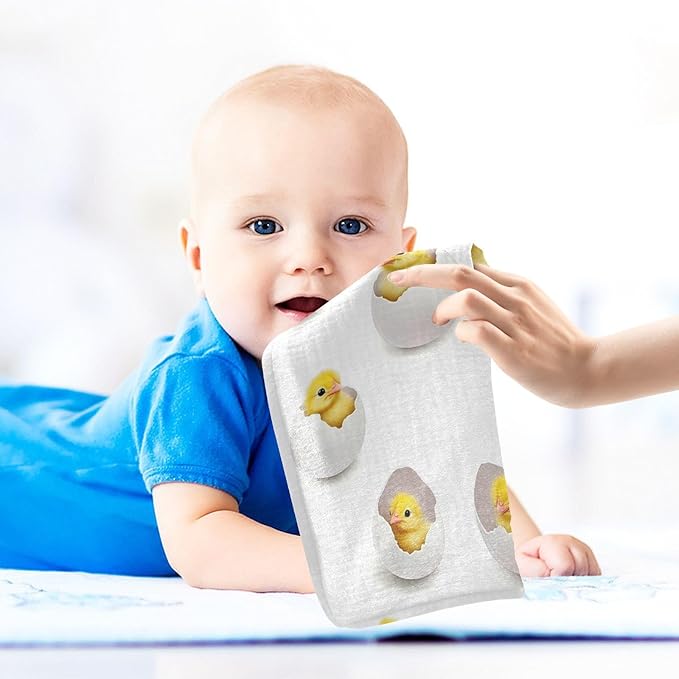 vvfelixl Baby Muslin Washcloths Yellow Chick Egg Baby Burp Cloths Cotton Babys Face Towel for Newborn Infants Boys Girls Soft and Absorbent 11.8 X 11.8 in, 3 Pack