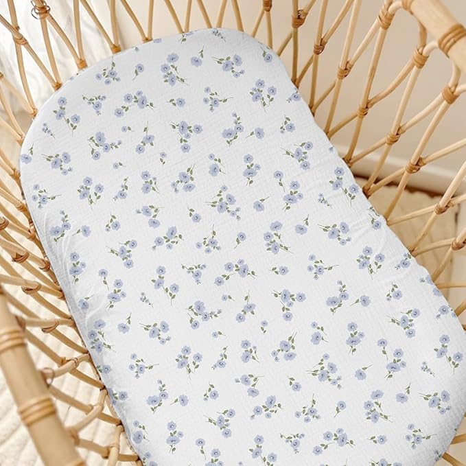 Muslin Baby Lounger Cover 2 Pack, Soft Breathable Newborn Lounger Pillow Cover for Boys Girls Infant (Flower I & Light Blue)