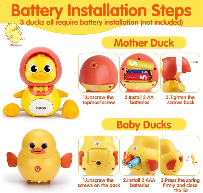 Baby Toys 6-12 Months Musical Duck Toy Set 3 4 5 6 7 8 9 Month Old Tummy Time Infant Newborn Crawling Moving Light Up Toys for Babies 9-12-18 Months First Birthday Easter Shower Gifts for 1 Year Old