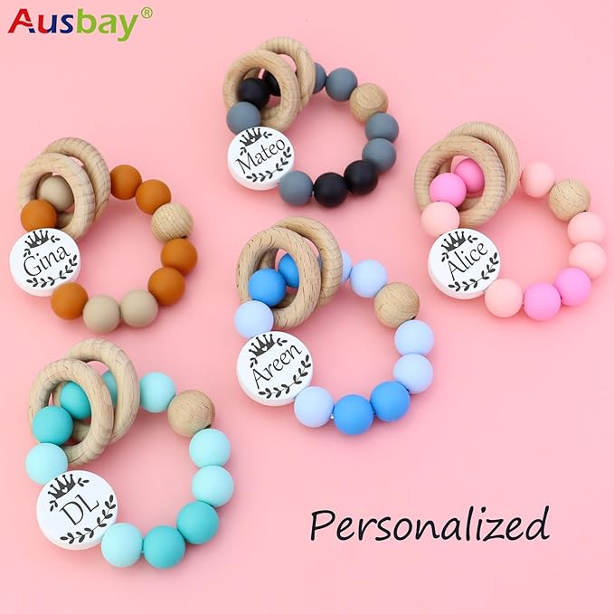 Personalized Rattle with Name can be Used with a Customized Pacifier Clip for Boy and Girl Gift Set (Grey)