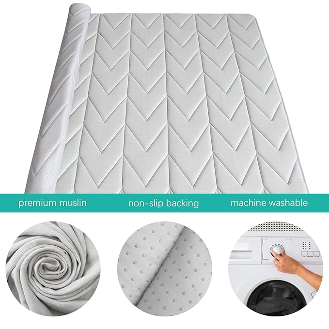 Biloban Foam Muslin Play Mat 71×59, Fits for Dripex & Suposeu Playpen, One-piece Crawling Mat for Baby & Toddler to Play on Floor, Non Slip, Grey