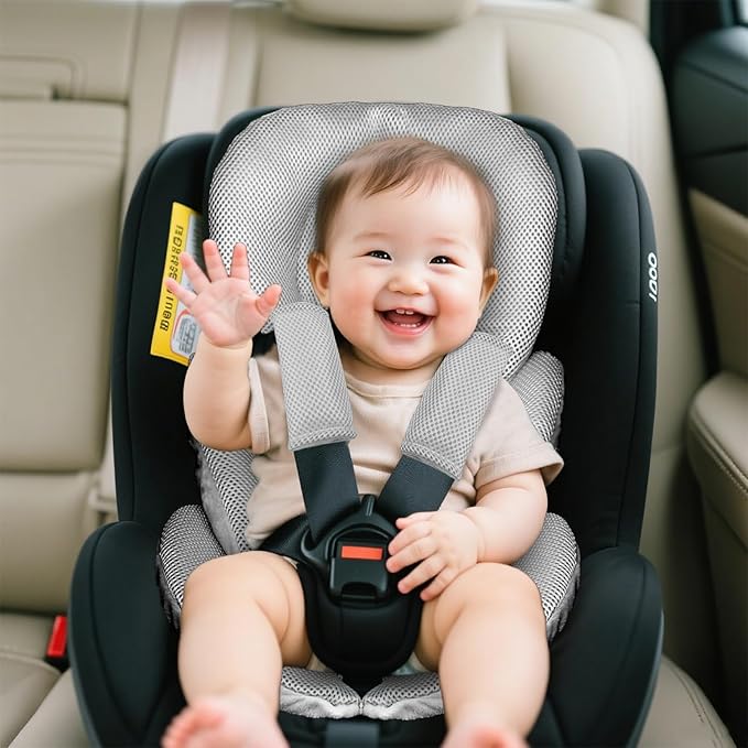 Infant Car Seat Insert for Newborn Girls Boys, Summer Mesh Baby Carseat Inserts with Strap Pads, Soft Reversible Baby Car Seat Insert Cushion Pad for Stroller, Bouncer, Swing, High Chair, Gray