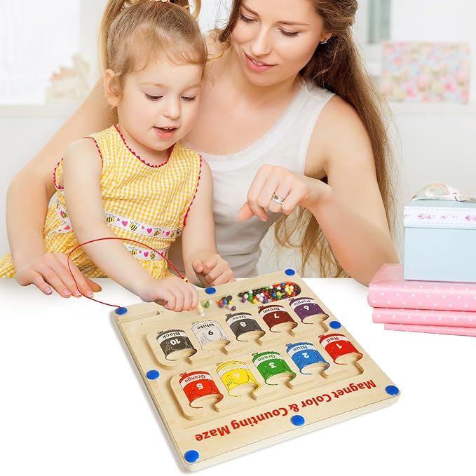 Magnetic Color and Number Maze, Montessori Toys for 3+ Year Old, Wooden Magnet Board Counting & Color Sorting Toddler Activities, Educational Fine Motor Skills Toys Gifts for 3-5 Years Old Boys Girls
