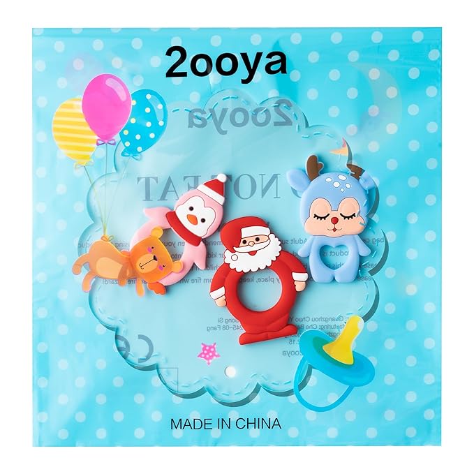 Christmas Silicone Teether for Babies - 2ooya 3Pcs Santa Penguin Deer Soothe Teething Chew Toy Infant Toddler Sore Gums Relief Teether Toy The First Christmas Gift Baby Shower for Newborn Boy Girl