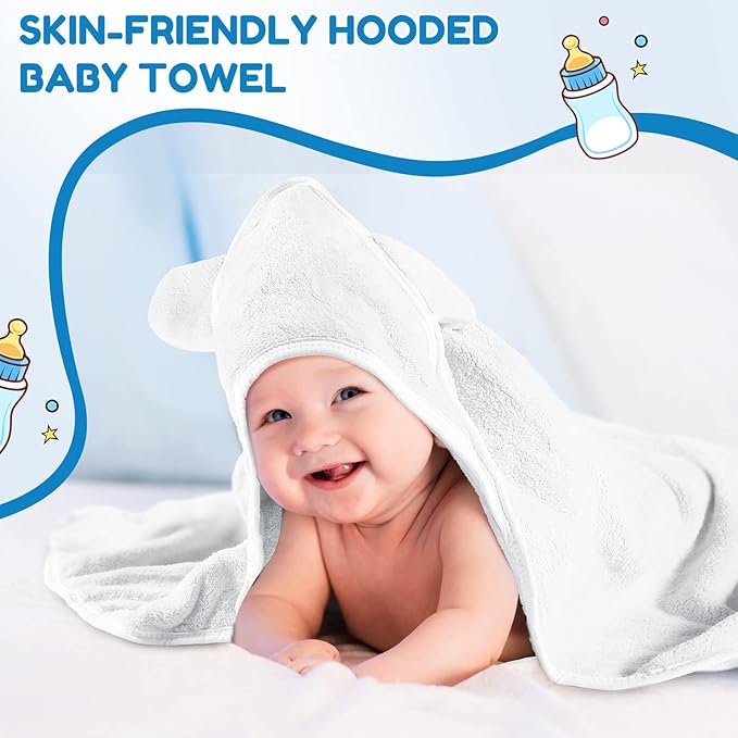 Lounsweer 6 Pieces Baby Bath Towels 30 x 30 Inch Hooded Toddler Towel Bath Blanket Absorbent Coral Fleece Hooded for Toddler Infant Newborn Shower Gift Supplies(White, Gray)