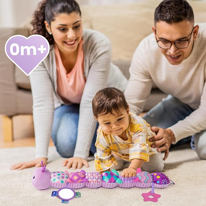 Sumobaby Infant Baby Musical Stuffed Animal Activity Soft Toys with Multi-Sensory Crinkle, Rattle and Textures, for Tummy Time 0-3-6-12 Months Girls, Caterpillar, Purple with Mirrow