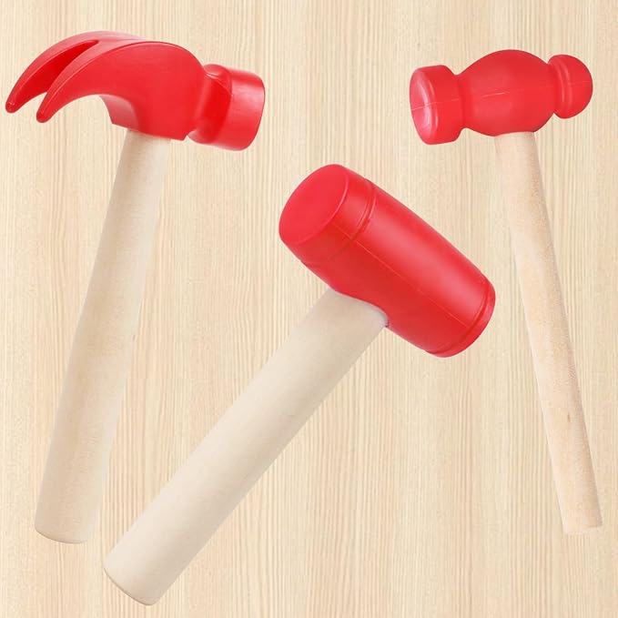 3pcs Wooden Mallet Toy Hammer Simulation Wooden Hammers Small Plastic Toddler Fake Hammer Portable Maintenance Kids Tools Toys Pretend for Boys Girls