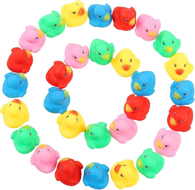50 Pcs Rubber Ducks Bath Toy, Multicolor Mini Rubber Duck Bulk Float Duck Baby Bath Toy, Shower Birthday Party Christmas Favors Gift (5 Colors)