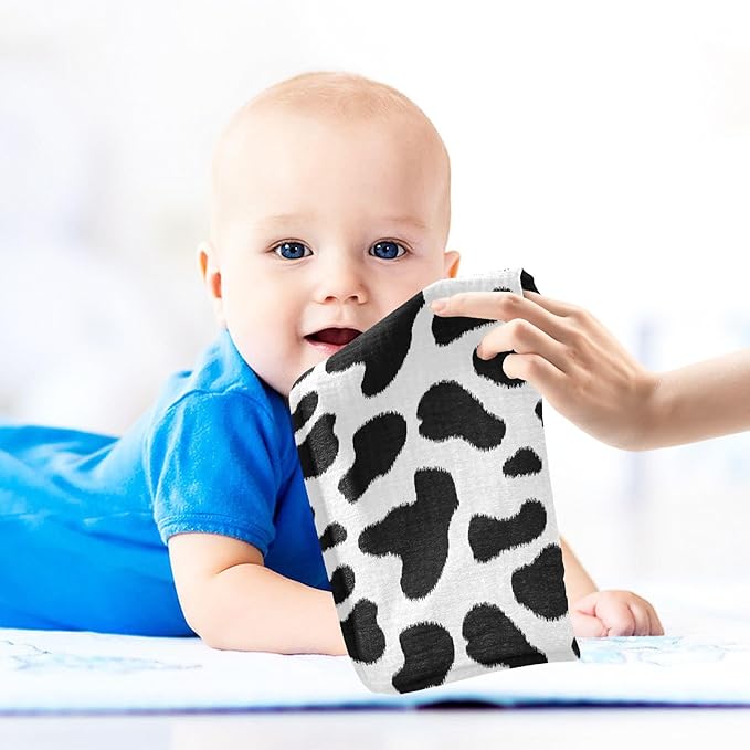 Newborn Face Towel Cow Print Soft Cotton Baby Washcloths 11.8 x 11.8 Inch Infants Girls Boys Muslin Burp Cloths 5 Pack