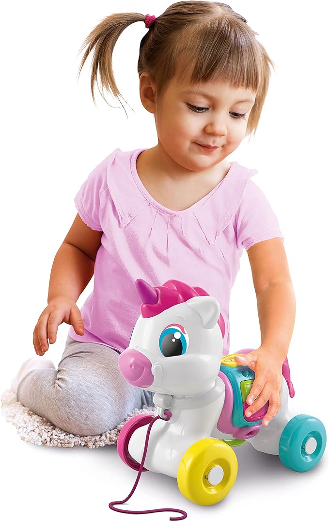 Clementoni - Baby Unicorn Always with Me Interactive Towing, Animal to Pull, Game for Motorability, First Steps, Learning to Walk, Children 6 Months-Made in Italy, Italian Colour, 17803
