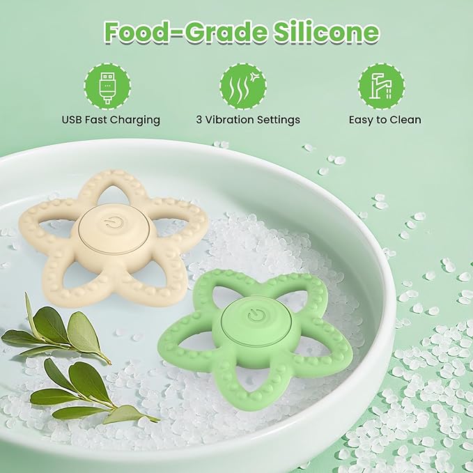 Vibrating Teether for Baby - Dual Use Vibrating Soother for 3-6 Months/6-18 Months & Sensory Toys for Kids with Autisms, Baby Teething Toys with 3 Vibration Modes (Green)
