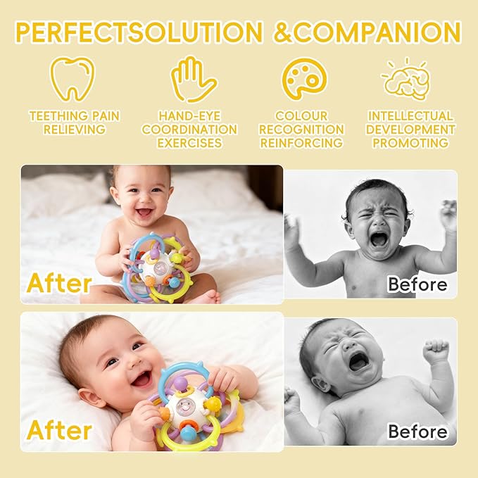 ANGELLE Silicone Teething Toys for Babies 0-18 Months, Montessori Sensory Teethers for Gum Relief, BPA Free Food Grade Chew Toys