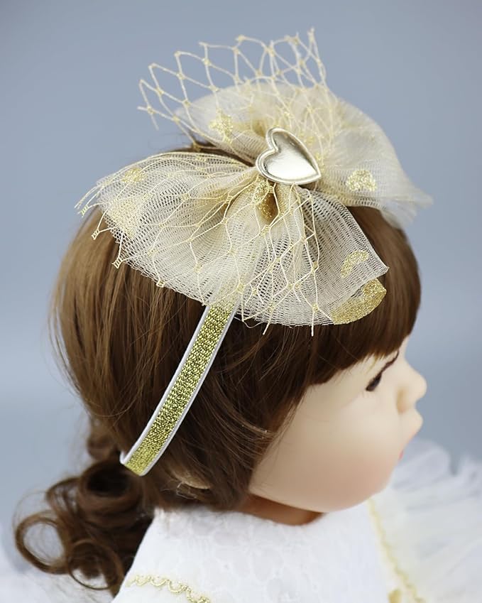 Bethynas baby girls Lace Bowknot Headband Gauze Bow Elastic Toddlers Hairband Birthday Party Princess Crown Heart Hair Accessories for Newborn Infant Baby (Gold)