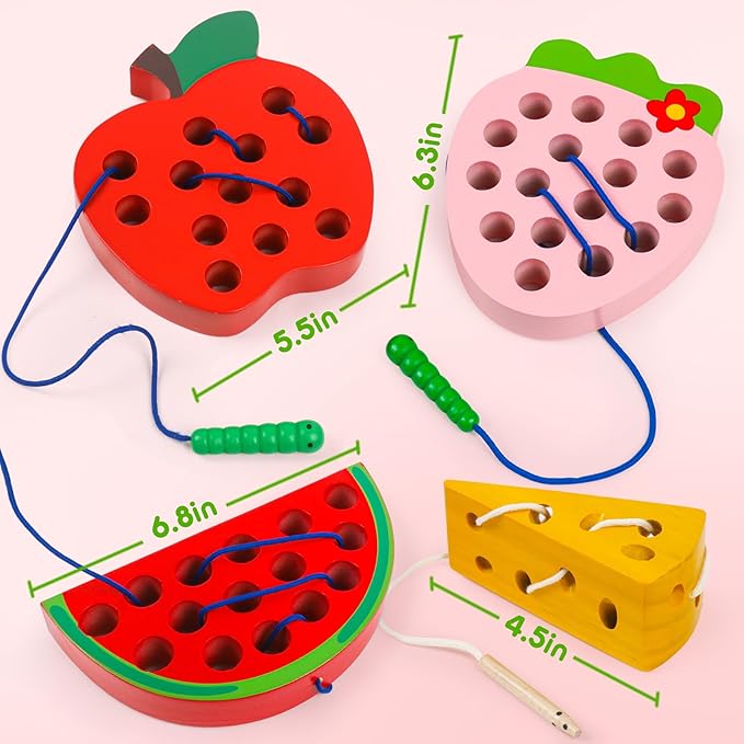 Wooden Toys Lacing Toys for Toddlers 3-5,Plane Activities Car Travel Toy Montessori Educational Learning Threading Toys for Fine Motor Easter Basket Stuffers Gift for Boys Girls(4 pcs)