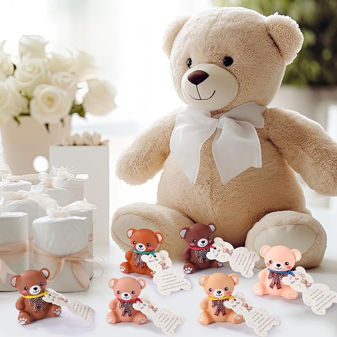HyDren 144 Pcs Rubber Bear Party Favors Includes Squeak Floating Bath Toys Bulk Cards with Elastic Bands Small Rubber Ducks(Bear Shape)