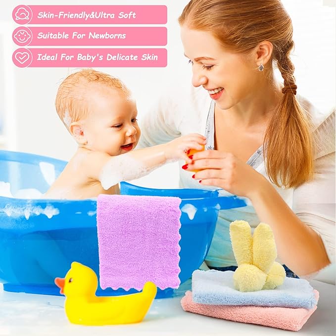 Orighty Baby Washcloths 24-Pack (7''x9''), Microfiber Coral Fleece Baby Towels, Super Soft and Absorbent Wash Cloths for Newborns, Infants and Toddlers, Gentle on Delicate Skin for Face Hands and Body