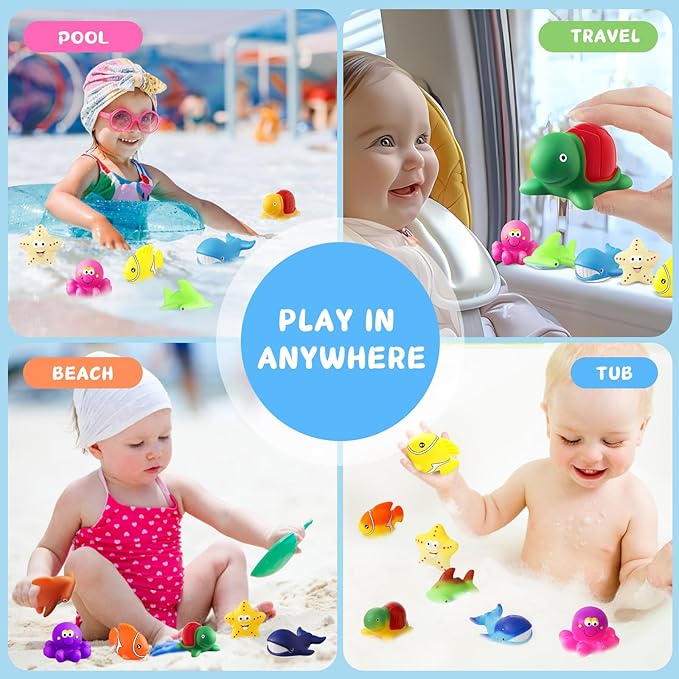 Toddler Easter Egg Fillers Color Changing No Hole Bath Toys for Kids Ages 1-3 4-8, Toddler Bath Toys Sea Creatures Easter Basket Stuffers Pool Bathtub Beach Water Toys Sea Animal with Drying Bag