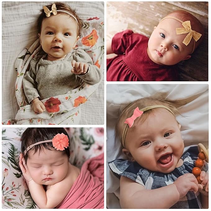 BQUBO Baby Girl Headbands with Bows Nylon Hairbands Handmade Hair Accessories for Newborn Infant Toddlers 10 Pack