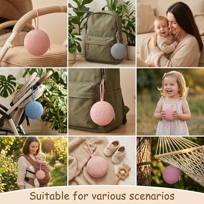 Smlpuame 4 Pack Holder Case Set, 2 Silicone Portable Pacifier Cover Pouch Bag for Diaper Bags Baby Carriage With 4 Transparent Storage Container Box, Easy to Clean, Power Rose+Grey