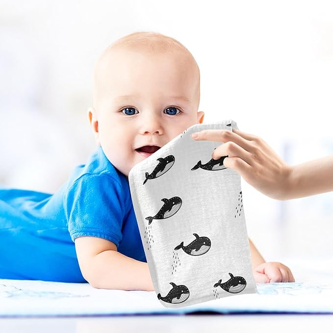 vvfelixl Baby Muslin Washcloths Little Cute Orca Baby Burp Cloths Cotton Babys Face Towel for Newborn Infants Boys Girls Soft and Absorbent 11.8 X 11.8 in, 3 Pack