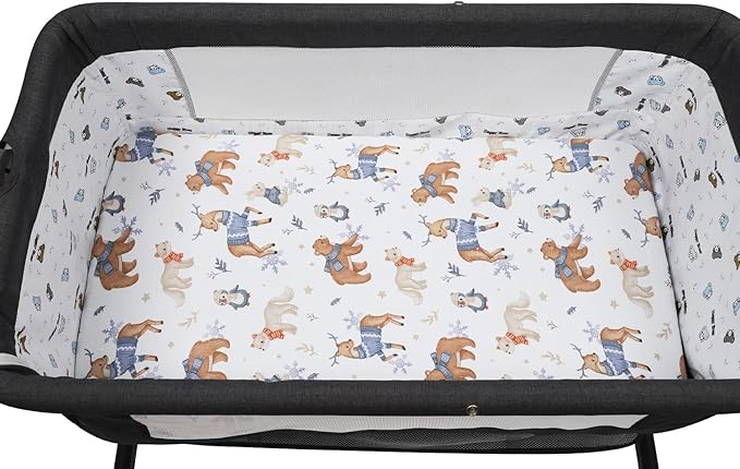 Pack n Play Sheet Stretchy Fitted Portable Mini Crib Sheets Set 2 Pack,Playard Sheets Convertible Playard Mattress Cover,Ultra Soft Jersey Material, Dark Blue & Bear Deer