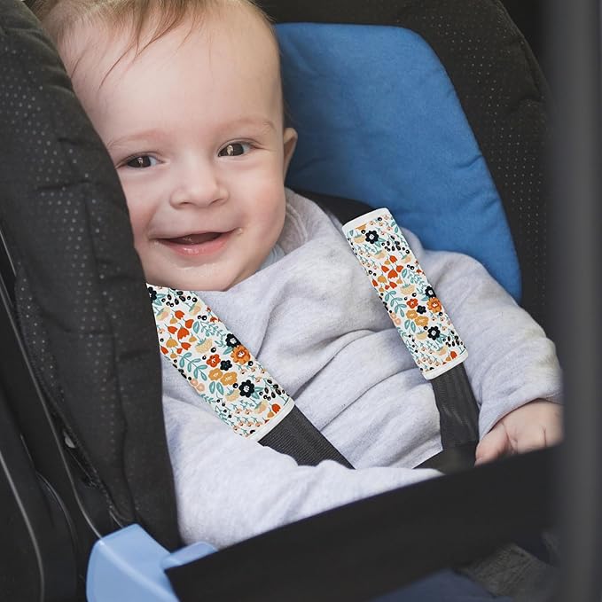 Baby Strap Cover for Children, 2 Pcs Infant Car Seat Belt Cover Pad, Neck Pad Protector for Kids Newborn Toddlers (Pink Flower)