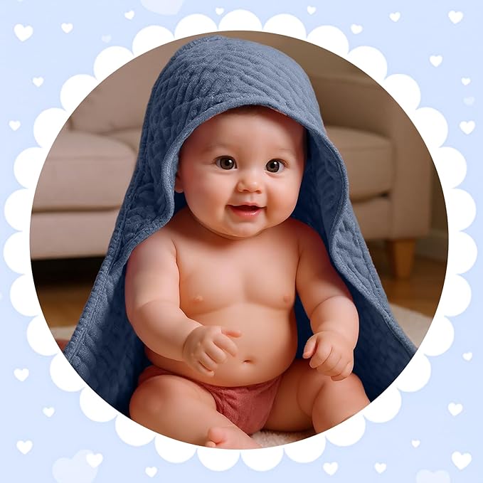 Peryiter 6 Pcs Muslin Hooded Baby Towels, 32"x 32" Cotton Newborn Bath Towel Muslin Infant Baby Blankets Absorbent Unisex Newborn Registry Gift Essentials for Girls Boys (Dark Color Series)