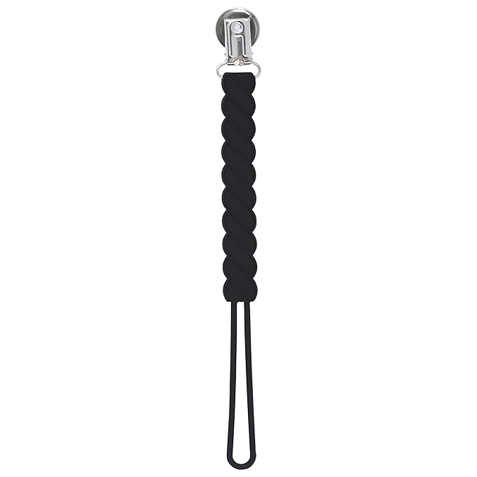 Three Little Tots All Silicone Modern, Short and Safety Tested Pacifier Clip (Black, Twist)