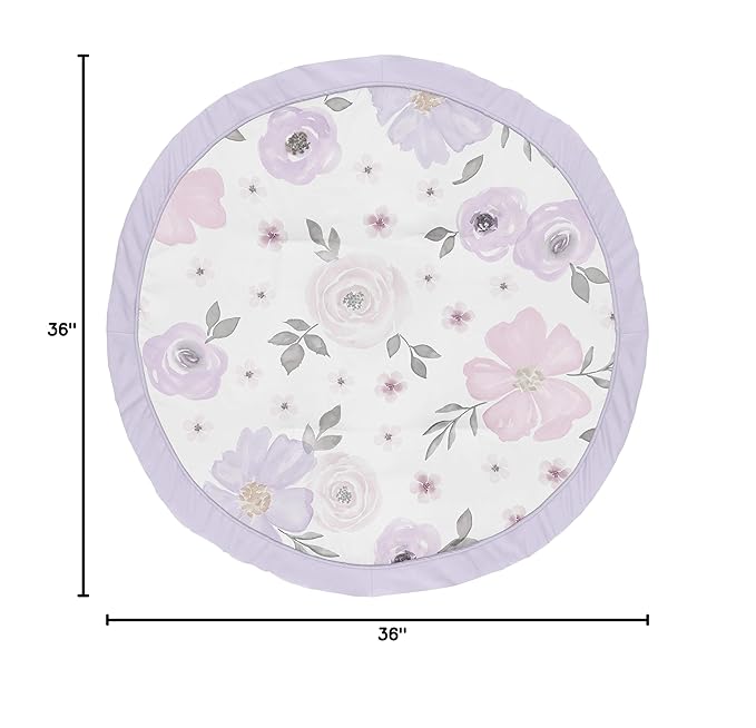 Sweet Jojo Designs Lavender Purple, Pink, Grey and White Shabby Chic Playmat Tummy Time Baby and Infant Play Mat for Watercolor Floral Collection - Rose Flower
