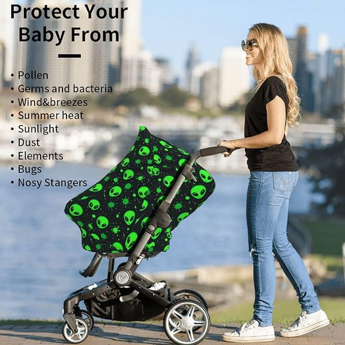 Green Alien Head Baby Car Seat Covers Carseat Canopy Soft Infant Stroller Cover Nursing Breastfeeding Covers for Girls Boys Newborn