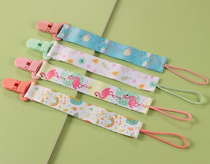 12 Pack Pacifier Clips with Strap 25.5cm - Premium Polyester Baby Pacifier Holder Set, Multi-Design Clips for Girls Boys(Multi Color B)