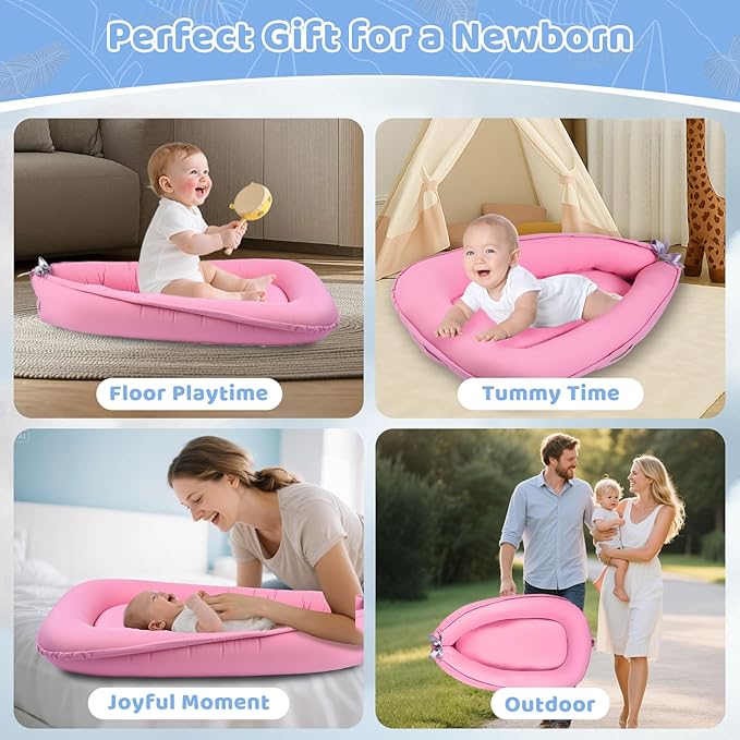 Baby Lounger, Baby Lounger for Newborn 0-24 Months, Premium Soft & Breathable Infant Lounger, Pure Cotton Baby Nest for Boys & Girls, Portable Newborn Lounger for Travel and Home.