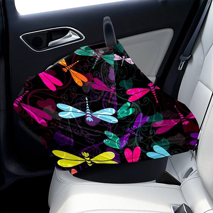 Baby Car Seat Stroller Covers Dragonflies Blue Yellow Rosy Nursing Cover Breastfeeding Scarf Soft Breathable Stretchy Coverage Carseat Canopy Cover for Boys and Girls Soft Breathable Multi Use