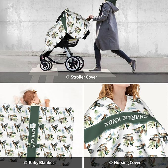 Personalized Baby Car Seat Canopy with Name – Wild Duck Theme, Custom Minky Nursing Cover for Boys & Girls, Soft Stroller Cover for Infants & Newborns, Carseat Canopy for Breastfeeding