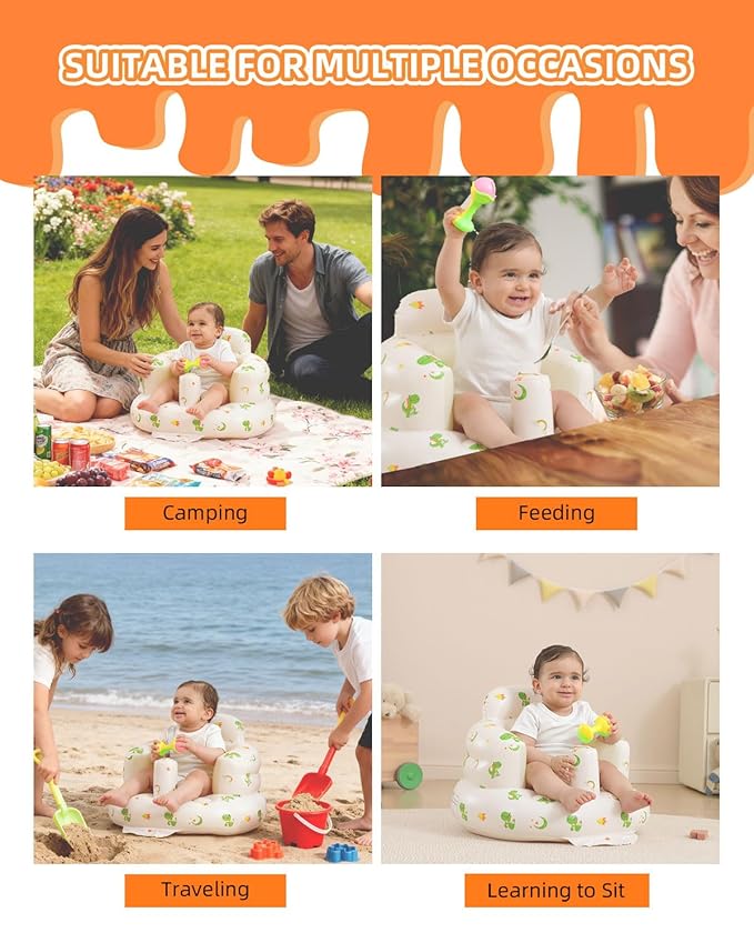 AGITVPS Upgrade Inflatable Baby Seat with Tray for Babies 3-36 Months, Built in Air Pump Bumbo Seat with Tray, Baby Chair Sit Me up Floor Seat for Baby, Learning to Sit&Feeding (Pillar-Dinosaur)