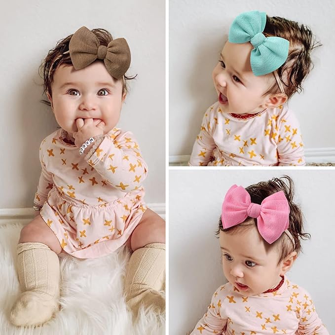 yoyokid 12 PCS Hairband with Baby Girl Bows Soft Nylon Baby Headbands and Bows Hair Accessories for Newborn Infant Toddlers Kids