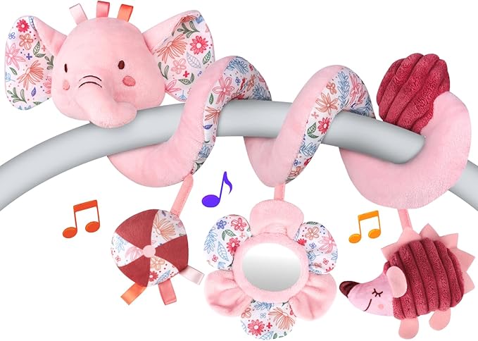 Hanging Car Seat Toys, Spiral Crib & Stroller Activity Toys with Rattles for Babies 0-6 Months, Baby Car Seat Accessories Toy for Developing Sensory & Motor Skills, Ideal Gift for Newborn Infant