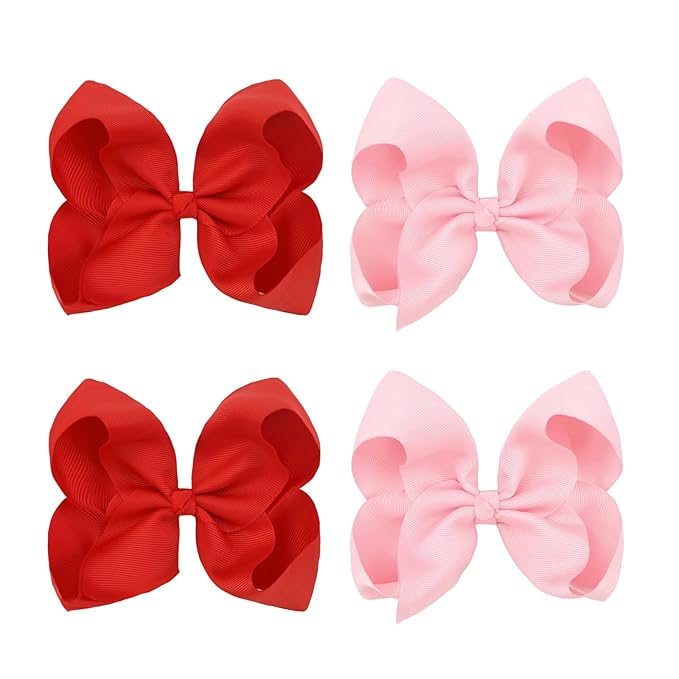 Hair Bows for Girls Alligator Clips Red Pink Grosgrain Ribbon For Valentines Day Solid Color 4PCS Hair Accessories for Little Teen Toddler Girls Kids