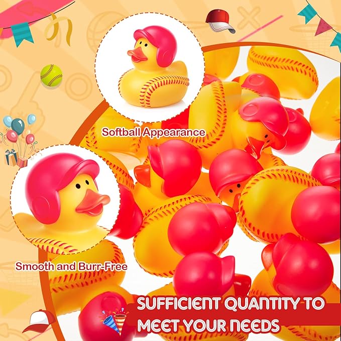 Deekin 24 Pcs Rubber Ducks 2 Inch Bulk Sport Party Favors for Team Events Decorations Birthday Party Supplies Club Player Gift (Softball Player)